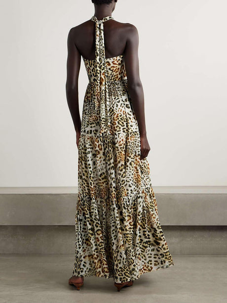 Aurohaya Retro Fierce & Feminine Leopard Print Chiffon Halter Maxi Dress