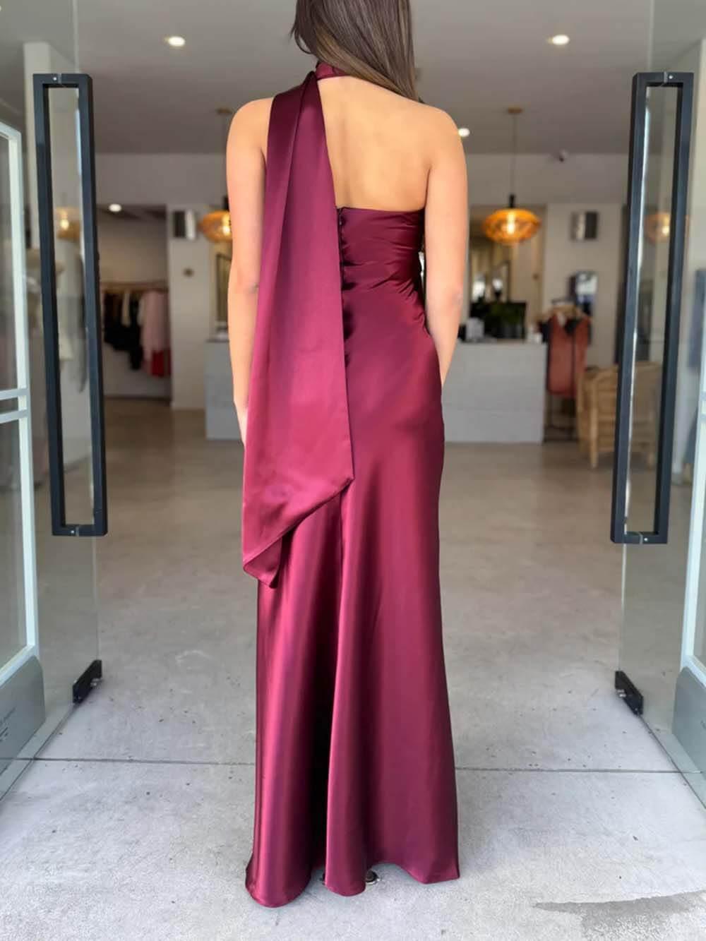 Aurohaya Elegant Satin Tie-Detail Party Maxi Dress