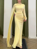 Elegant Satin Pleated Long-sleeved Maxi Dress