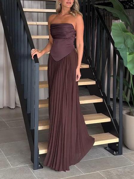 Aurohaya Elegant Off-The-Shoulder Draped Evening Maxi Dress