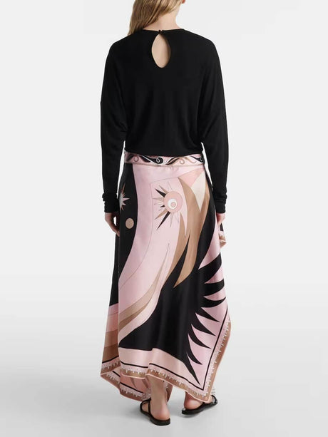 Aurohaya Asymmetrical Colorblock Patchwork Print Maxi Dress