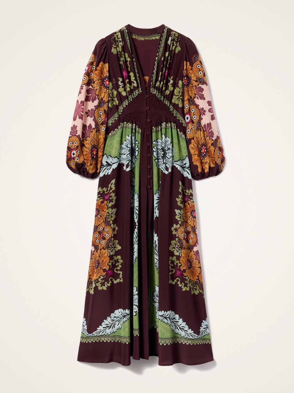 Aurohaya Unique Floral Print V-Neck Maxi Dress