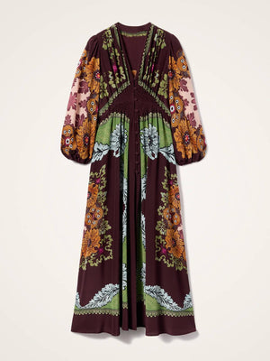 Aurohaya Unique Floral Print V-Neck Maxi Dress