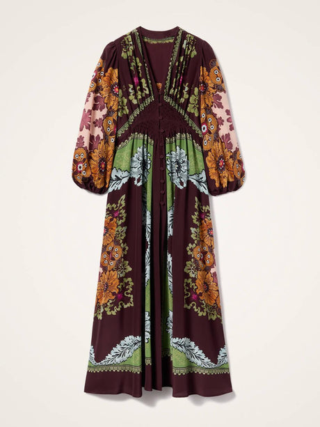 Aurohaya Unique Floral Print V-Neck Maxi Dress