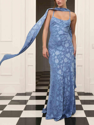 Aurohaya Elegant Satin Jacquard Maxi Dress