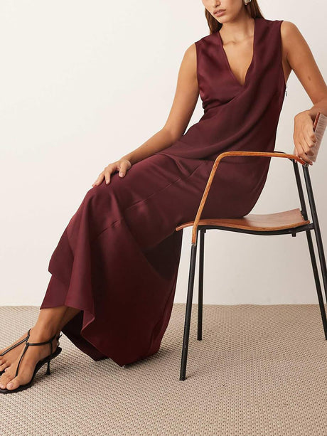 Aurohaya Elegant Contrast Panel Sleeveless Maxi Dress