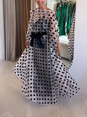 Aurohaya Elegant Polka Dot Print Maxi Dress
