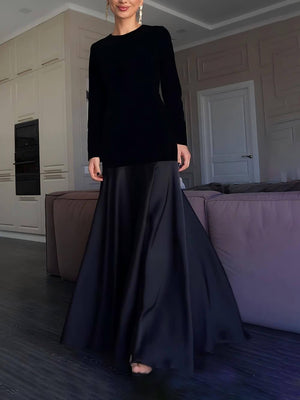 Aurohaya Elegant And Dignified Back-Tie Satin Pleated Paneled A-Line Maxi Dress