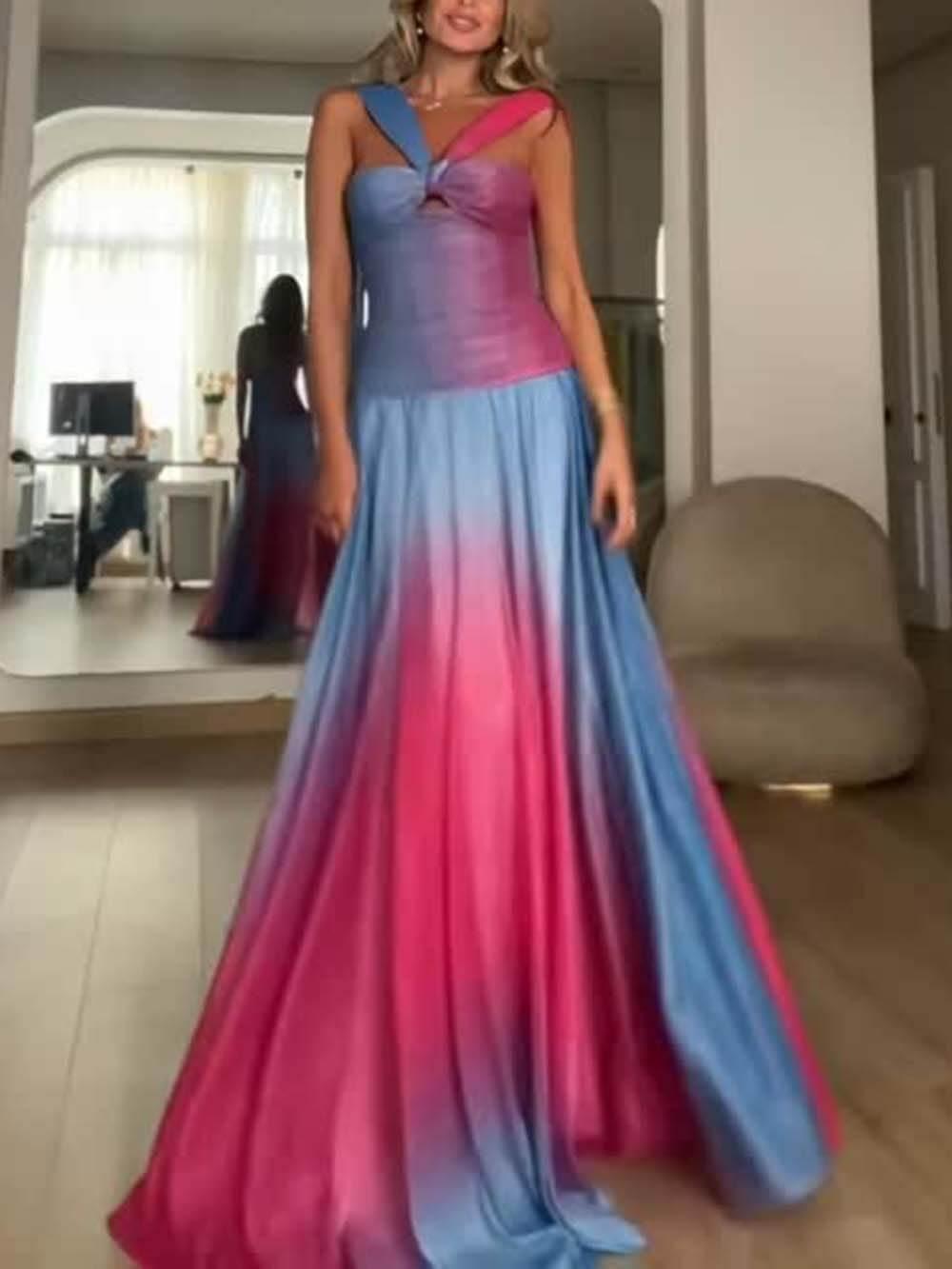 Aurohaya Delicate Ombre Print Twist-Detail Cutout Maxi Dress