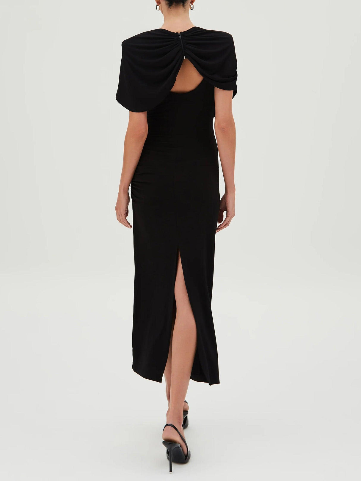 Aurohaya Elegant Cover-Up Pleated Back Slit Midi Dress