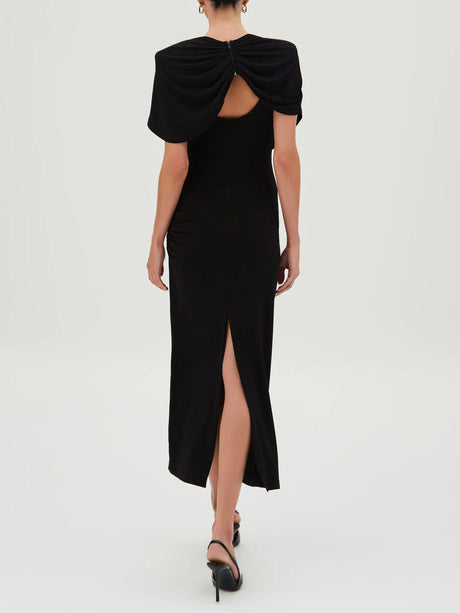 Aurohaya Elegant Cover-Up Pleated Back Slit Midi Dress