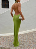 Exquisite Deep V-neck Open Back Waist Maxi Dress