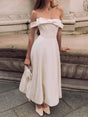 Aurohaya Elegant Bow Off-the-shoulder Puffy Skirt Maxi Dress White
