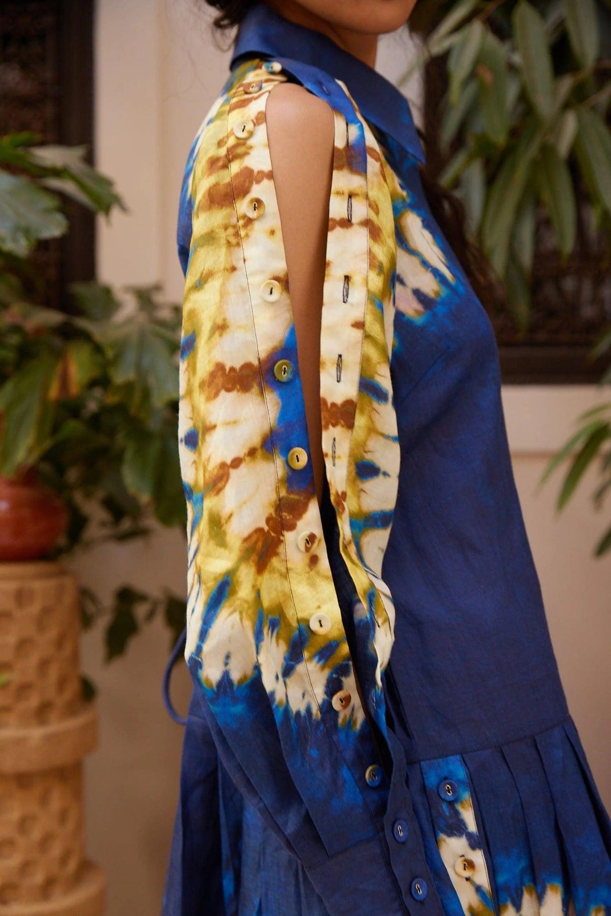 Aurohaya Casual Tie-dye Print Shirt Maxi Dress