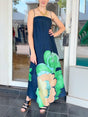 Aurohaya Delicate Strappy Backless Floral Linen Maxi Dress Black