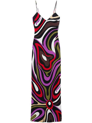 Aurohaya Retro Printed Satin Backless Maxi Dress