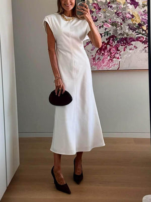 Aurohaya Elegant Drop-Shoulder Slim Maxi Dress