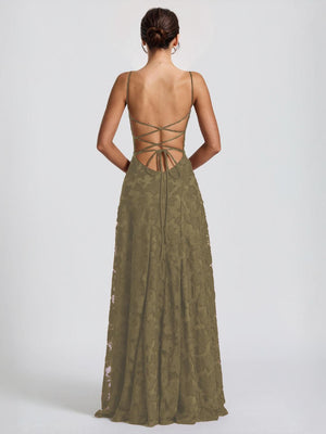Aurohaya Elegant Floral Lace Spaghetti Strap Maxi Dress