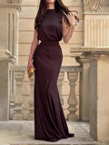 Exquisite Chocolate Brown High-neck Sleeveless Maxi Dress
