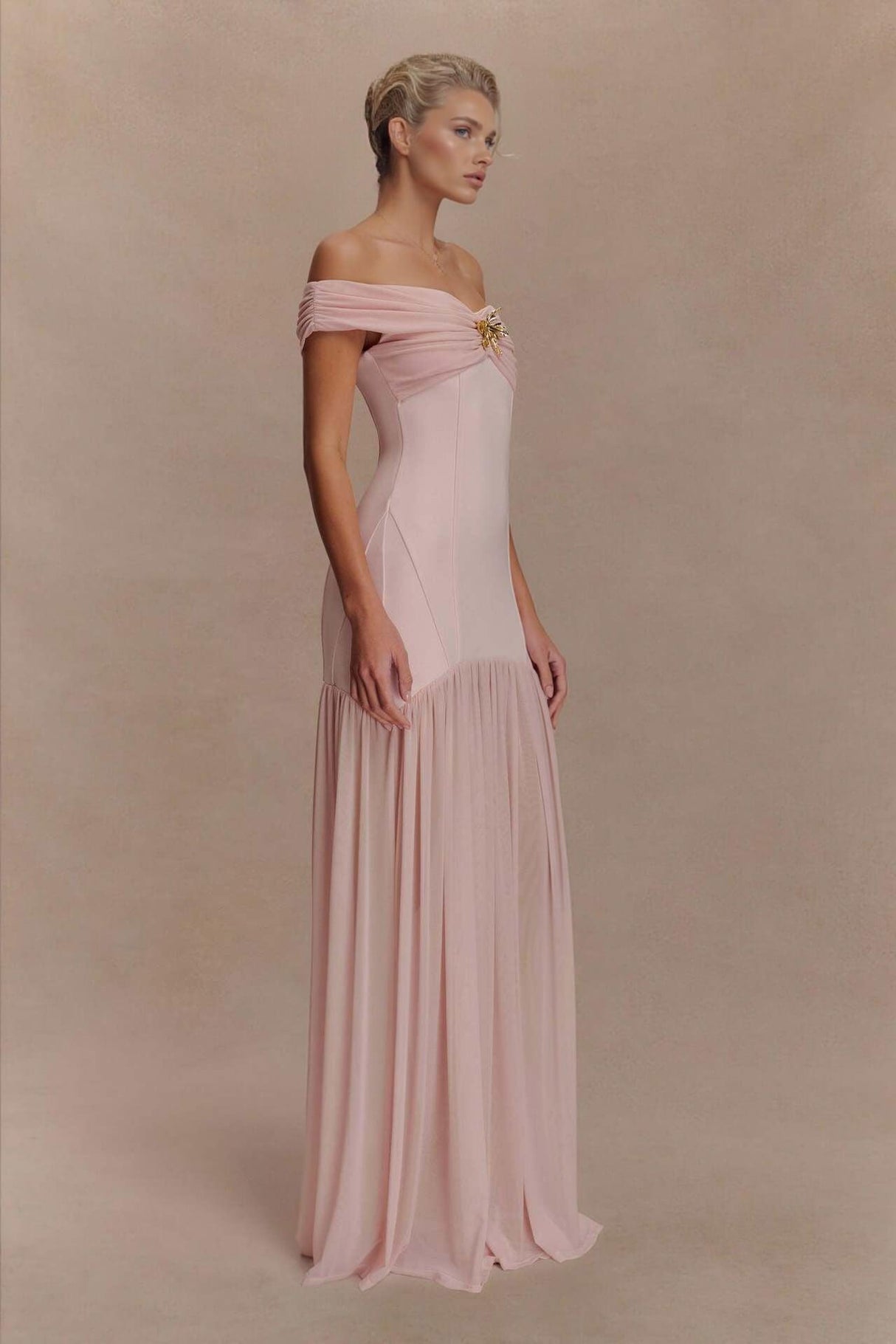 Aurohaya Elegant Floral-Embellished Strapless Bodycon Maxi Dress