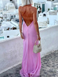 Elegant Draped Halterneck Backless Maxi Dress