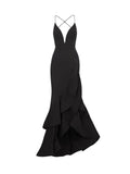 Sexy Deep V-Neck Ruffled Layered Mermaid Maxi Dress