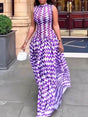 Aurohaya Unique Purple Zigzag Print Stretch Maxi Dress Purple