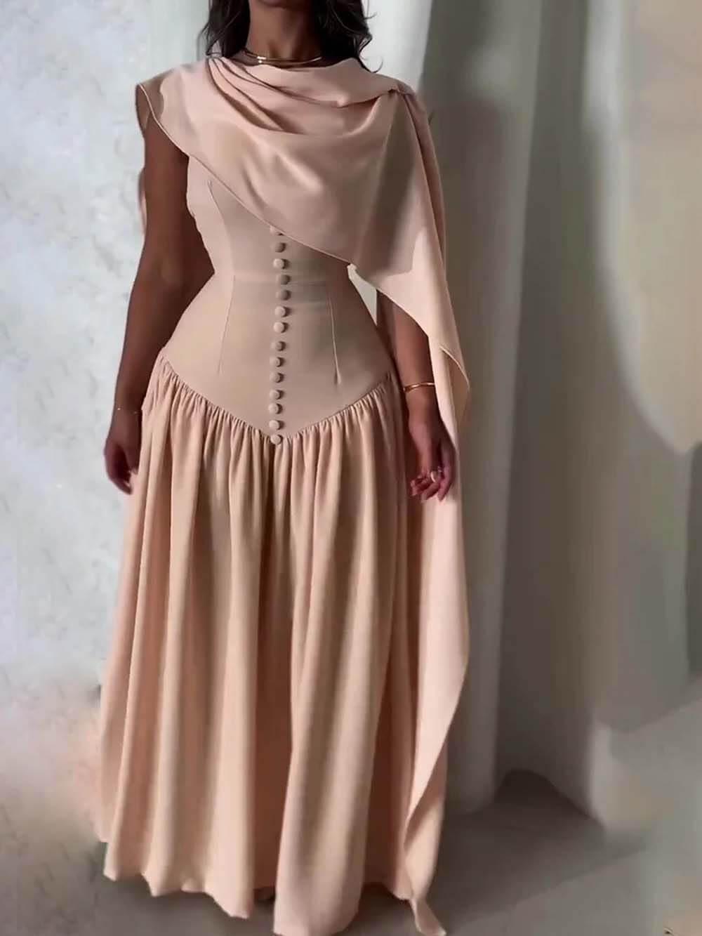 Aurohaya Exquisite Unique Cape-style Corset-bodice Maxi Dress
