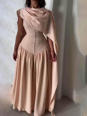 Aurohaya Exquisite Unique Cape-style Corset-bodice Maxi Dress