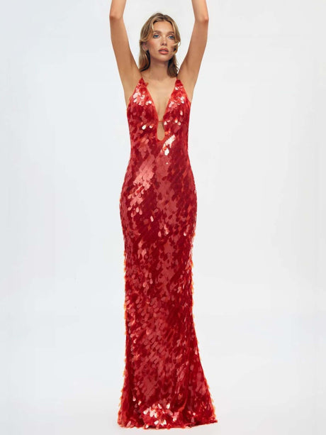 Aurohaya The Red Sapphire Sequin Maxi Dress