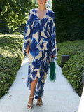 Elegant Oversized Floral Print Batwing Sleeve Chiffon Maxi Dress