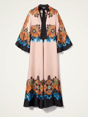 Aurohaya Exquisite Floral Print V-Neck Loose-Fit Maxi Dress