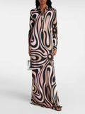 Exquisite Swirl Unique Print Satin Maxi Dress