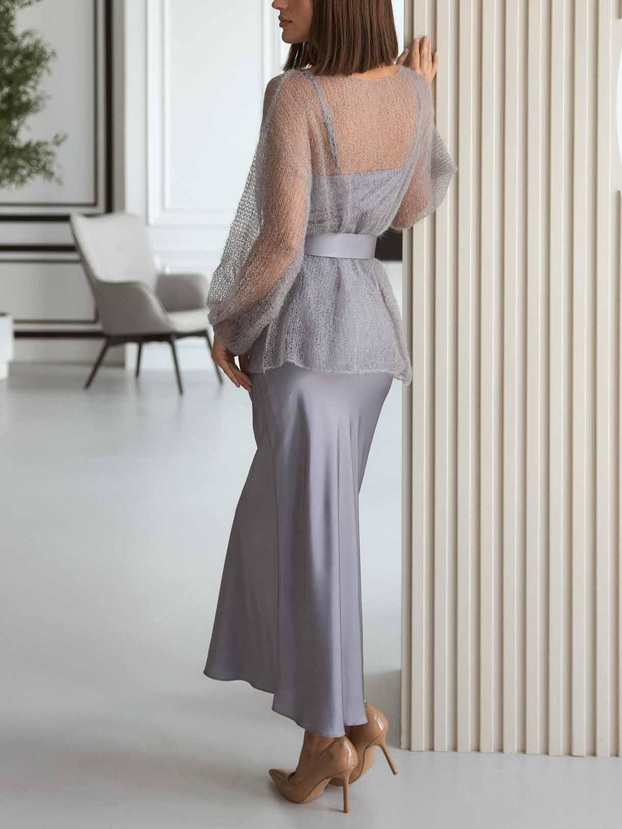 Aurohaya Elegant V-neck Suspender Satin Maxi Dress