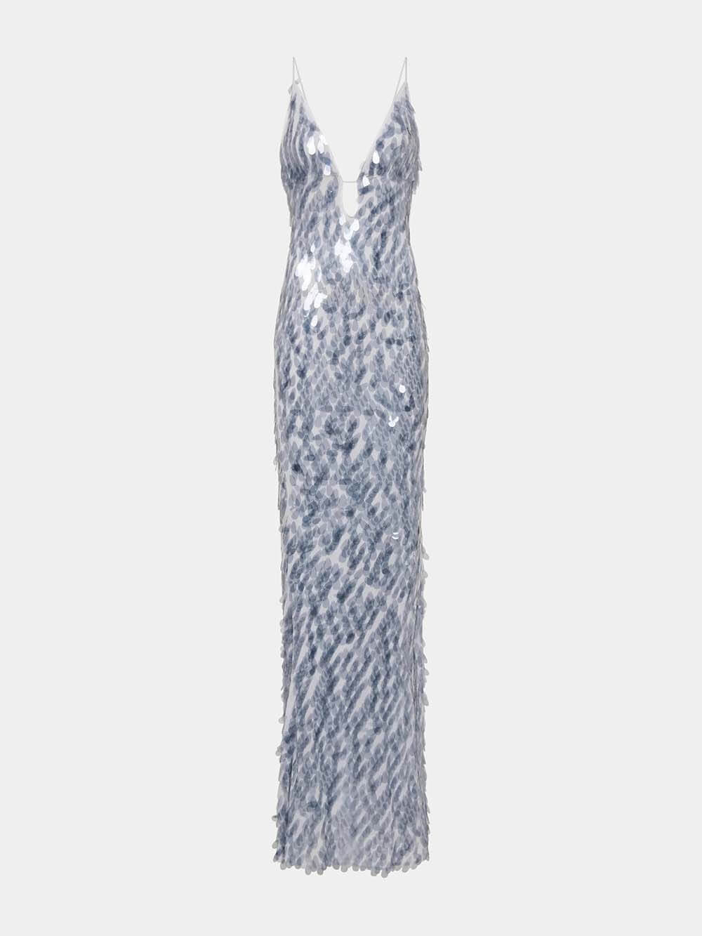 Elegant Sequined V-Neck Fitted Party Maxi Dress