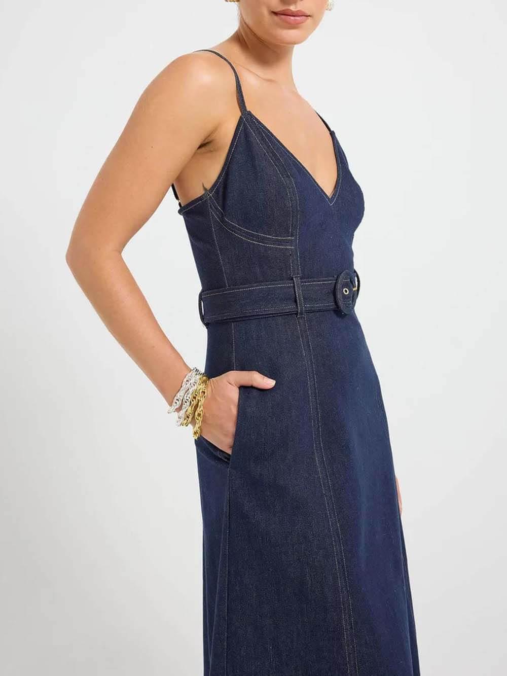 Aurohaya Casual V-Neck Flared Midi Dress