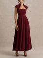 Aurohaya Elegant Asymmetrical Neckline Maxi Dress Burgundy