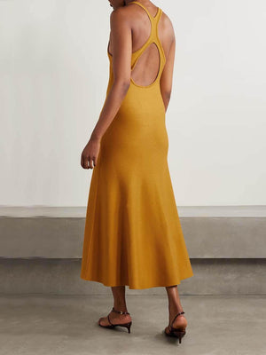 Aurohaya Classic Backless Cross-Front Fitted A-Line Midi Dress