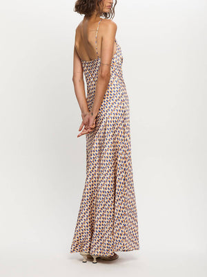Aurohaya Elegant Geometric Print Strappy Maxi Dress