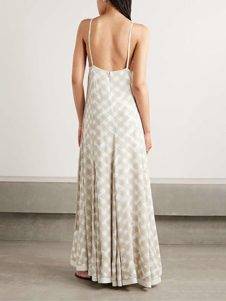 Aurohaya Elegant Plaid Print Pleated Crepe Maxi Dress