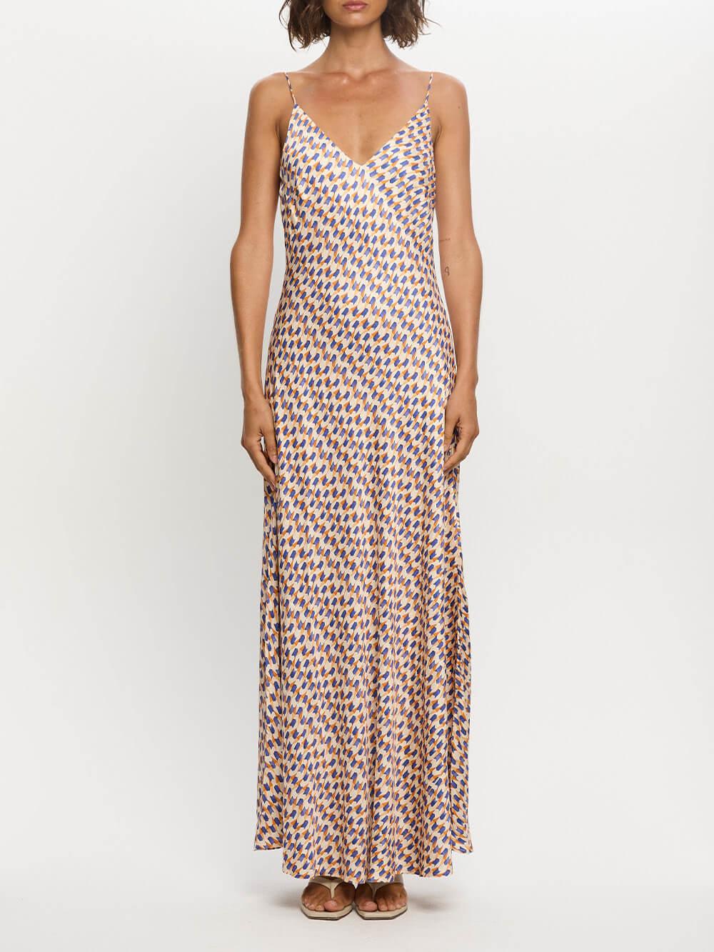 Aurohaya Elegant Geometric Print Strappy Maxi Dress