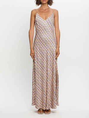Aurohaya Elegant Geometric Print Strappy Maxi Dress