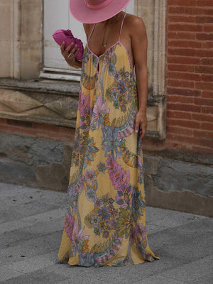 Aurohaya Exquisite Bohemian Print Chiffon Flowy Maxi Dress