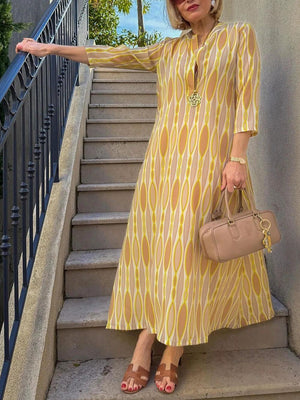 Aurohaya Casual Effortless V-Neck Printed Vacation Maxi Dress