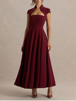 Aurohaya Elegant Asymmetrical Neckline Maxi Dress