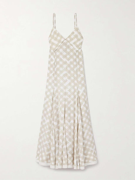 Aurohaya Elegant Plaid Print Pleated Crepe Maxi Dress