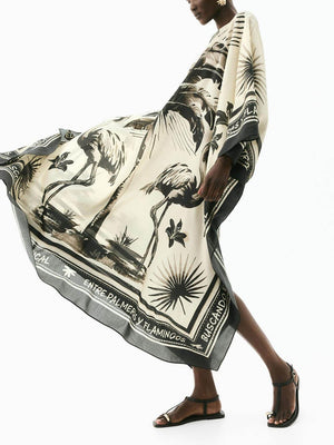 Aurohaya Casual Slit Oversized Silhouette Dress Light Beige One Size