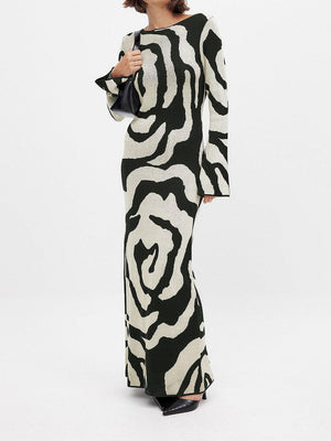 Aurohaya Elegant Jacquard Sequined Knit Maxi Dress Multicolor