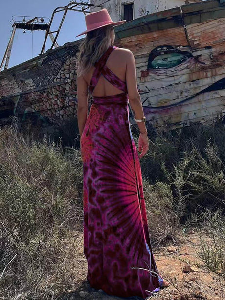 Aurohaya Printed Sleeveless V-Neck Maxi Dress