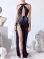 Aurohaya Sequined Hollow Slit Maxi Dress Black